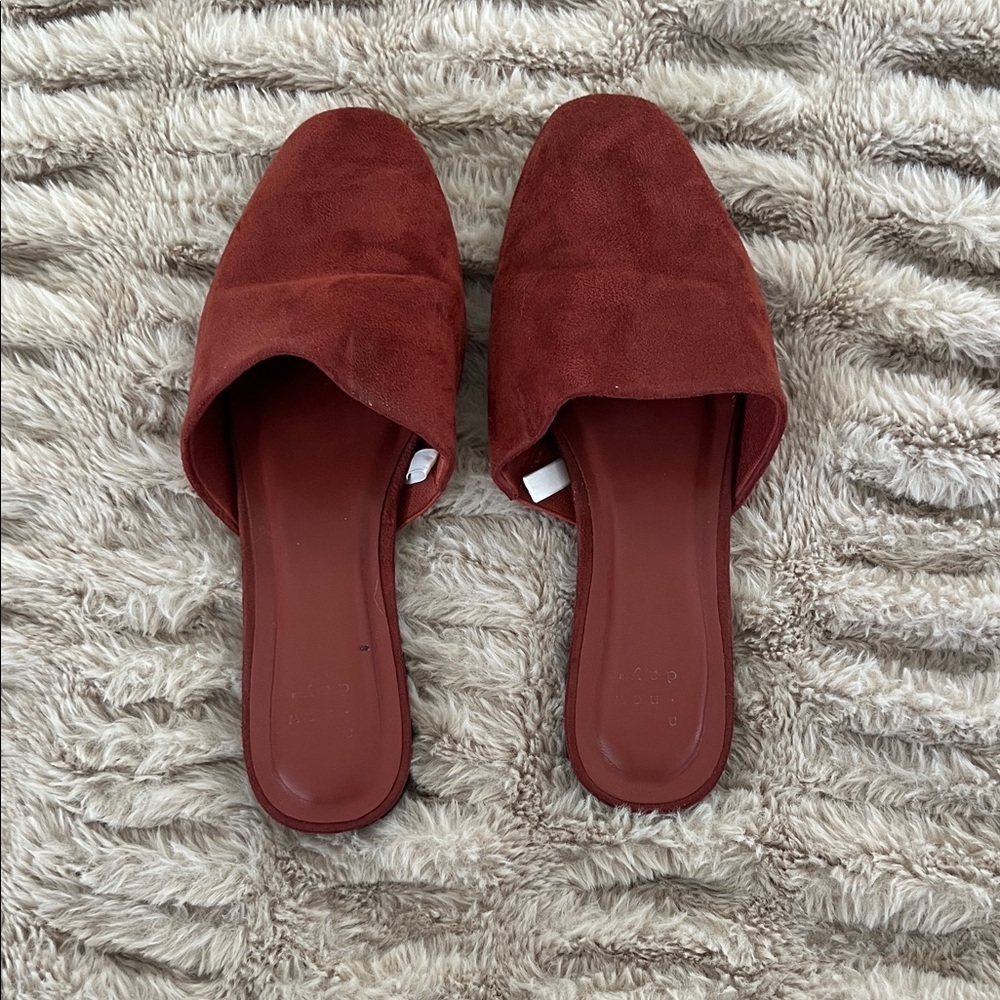 A New Day Women's Suede Burnt Orange Slip-On Mules Size 8.5